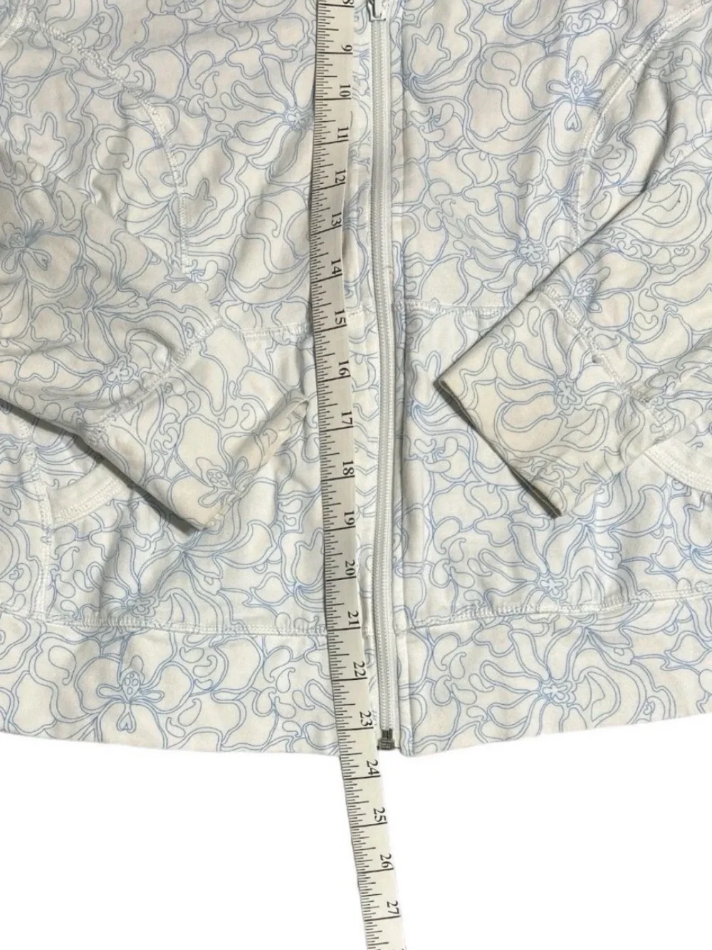 Reebok Women's White Jacket with Light Blue Floral Outline